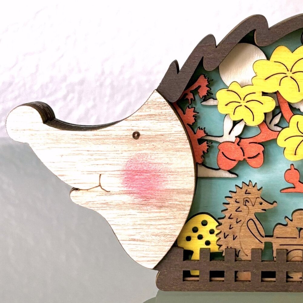Fall Autumn Harvest Outdoor Beautiful Day Scene Hedgehog Wooden 3D Diorama New